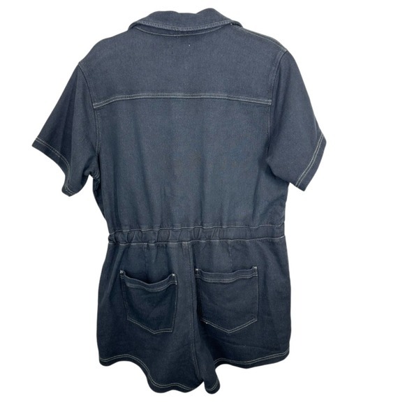 Z SUPPLY Elias Denim Romper‎ Black Button Front Short Sleeve Utility Size L NWT - Picture 2 of 9